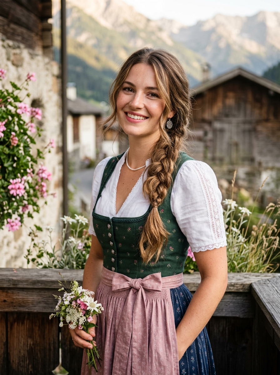 Romantischer Seitenzopf als Dirndlfrisur Inspiration 2026